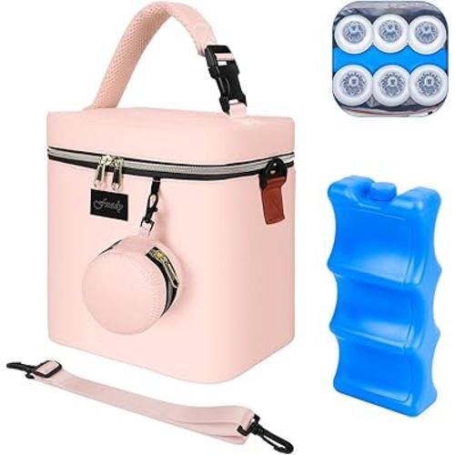 Breastmilk Cooler Bag with Ice Pack, Insulated Baby Bottle Tote Bag for 6 Bottles Up to 9 oz, Clip-On Pouch for Baby Essentials, Leakproof, Waterproof, Shoulder Strap for Nursing Moms