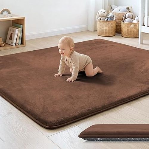 1.3" Thick Baby Floor Play Mat 50x50 Padded Foam Mat for Kids Brown