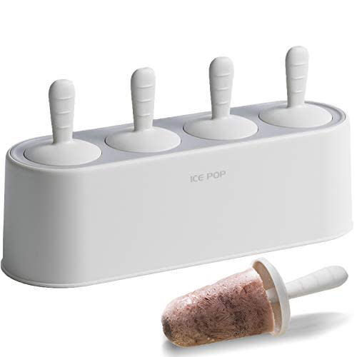 Popsicle Mold Set 4 Pieces Homemade Silicone Popsicle Maker Easy Release Ice Cream Molds Reusable DIY Pop Molds (White, IcyClassic Pops)