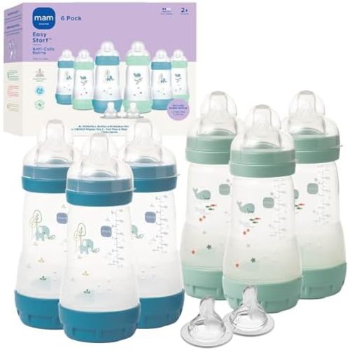 MAM 9oz Easy Start Anti-Colic+ Vented Baby Bottles, 2+ Months, 6 Pack, Boy