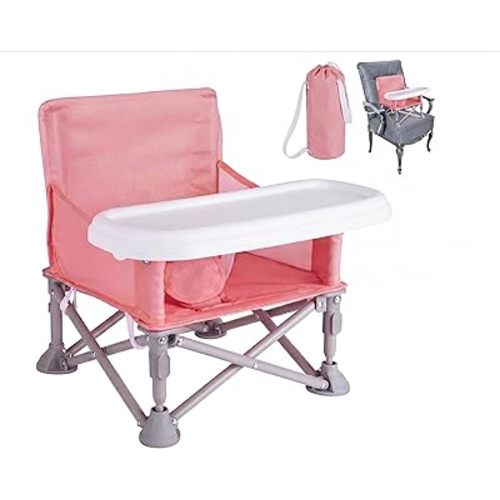 Portable Baby Booster Seat with Tray, Toddler Booster seat for Dining, Camping, Travel, Baby Beach Chair 6 Months to 3 Years Old Indoor Outdoor Use Pink