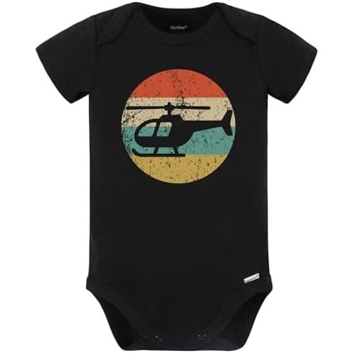 Retro Helicopter Vintage Style Helicopter Pilot Baby Bodysuit (Black)