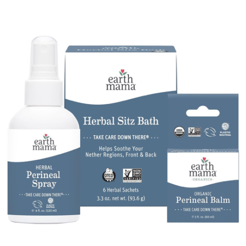 Earth Mama Postpartum Recovery Kit, Take Care Down There® Trifecta with Organic Perineal Balm, Sitz Bath & Herbal Peri Spray, 3-Piece Set
