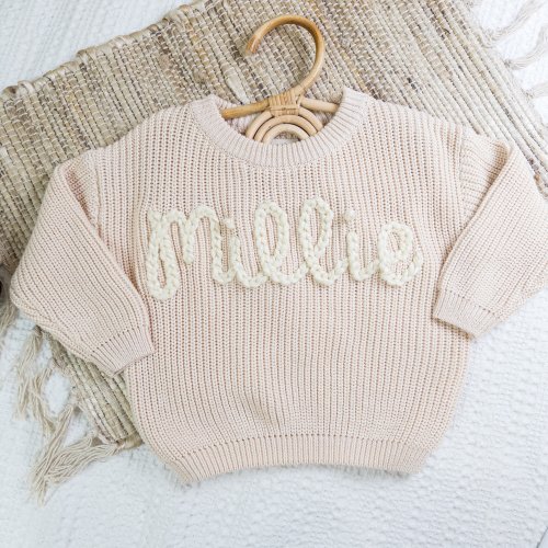 Hand Embroidered Baby Name Sweater | Luxury Baby Girl Gifts | Boho Baby Girl Gift Box | Personalized Baby Sweater | Toddler Name Sweater
