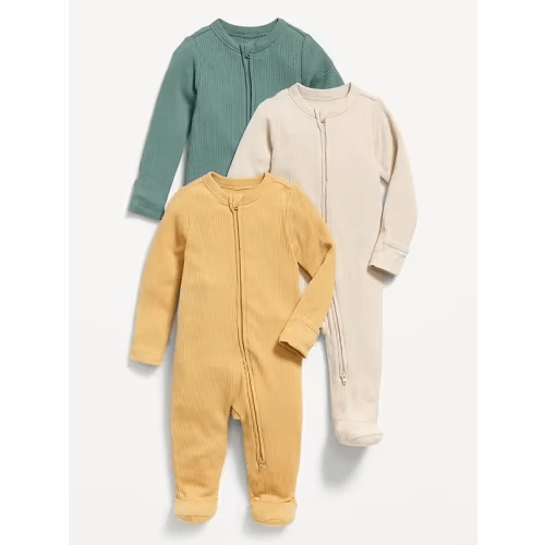 Unisex 2-Way-Zip Sleep & Play Footed One-Piece 3-Pack for Baby