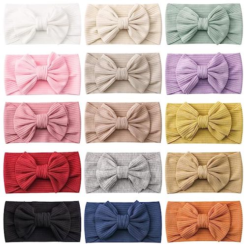 jollybows 15 PCS Baby Girls Headbands with Bows Handmade Hair Accessories Stretchy Hairbands for Newborn Infant Toddler