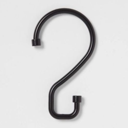 S Hook without Roller Ball Shower Curtain Rings Matte Black - Threshold™: Zinc Alloy, 12-Pack, Black Plated Finish