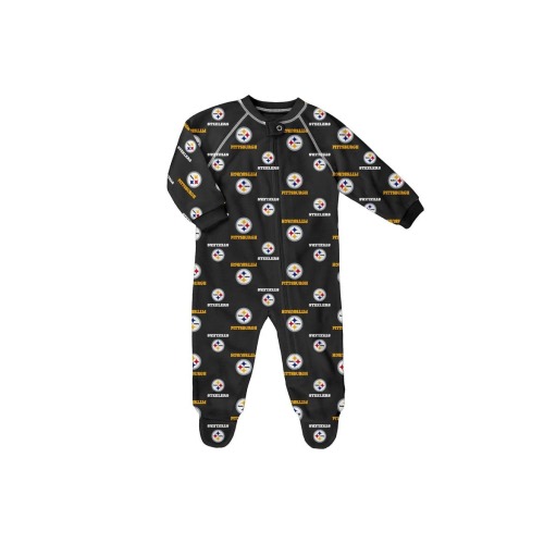 Newborn Black Pittsburgh Steelers Allover Print Raglan Full-Zip Jumper