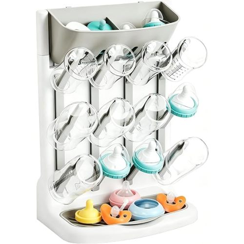 Baby Bottle Drying Rack, Wall Mounted Bottle Dryer Holder Space Saving Standing Bottle Drying Rack for Countertop Kitchen Organize Bottles & Baby Accessories Brushes Pacifiers and Pump Part