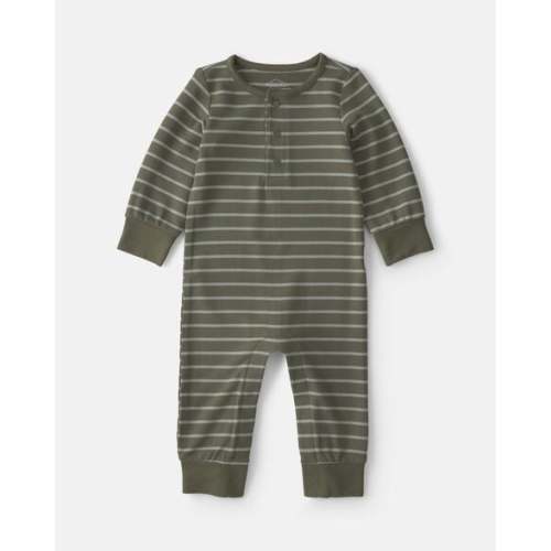 Baby Boy Striped PurelySoft™ Long-Sleeve Jumpsuit - Olive Green | Carter's