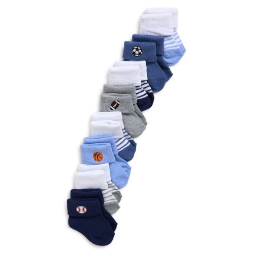 Assorted 8-Pack Sports Balls Cuffed Crew Socks, 0-6 M