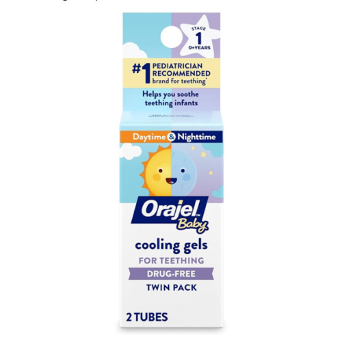 Orajel Baby Daytime & Nighttime Cooling Gels for Teething, Drug - Free, #1 Pediatrician Recommended Brand for Teething*, Two 0.18oz Tubes