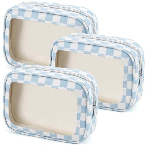 YOPCDJ 3PCS Clear Toiletry Bag,TSA Approved Travel Makeup Pouch with Zipper for Cosmetics and Toiletries，Diaper Bag Organizer Pouch Set,Women's Purse Organizer and Clear Car Bag