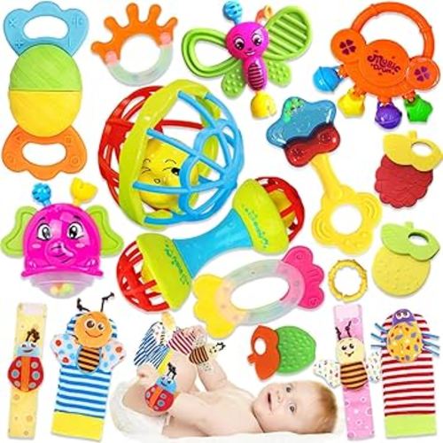 Baby Rattles 0-6 Months: Baby Toys 6-12 Months Infant Toys 0-3 Months Newborn Toys Teething Toys 3-6 Months - Baby Teether Wrist Socks Gifts for Boy Girl