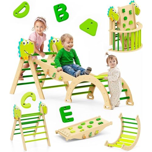 Pikler Triangle Set, 11-in-1 Montessori Climbing Toy for Toddlers, Foldable Wooden Indoor Jungle Gym & Playground Climber for Learning and Motor Skills (18 Months–7 Years)