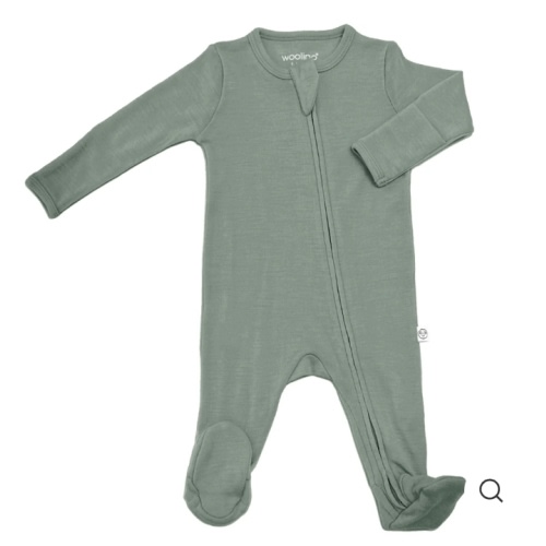Footie Pajamas, Merino Wool, Sage