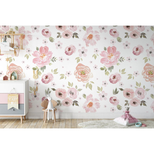 Red Barrel Studio® Arnis Peel And Stick Watercolor Soft Colorful Flowers Removable Wallpaper | Wayfair