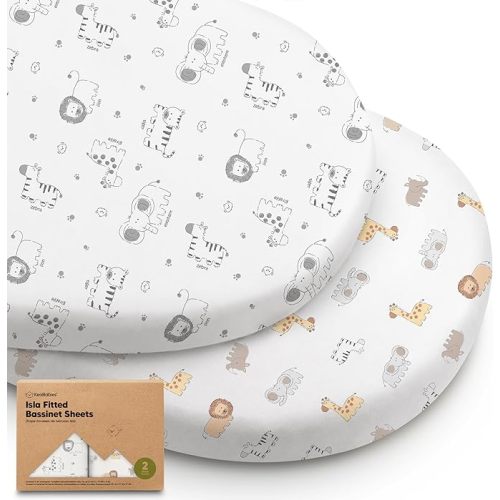 2-Pack Baby Bassinet Sheets Girl, Boy - 33x17 Viscose Derived from Bamboo Bedside Mattress Fitted Bassinet Sheets, Compatible with Halo Bassinest Swivel Sleeper, Baby Delight, Graco (KeaSafari)