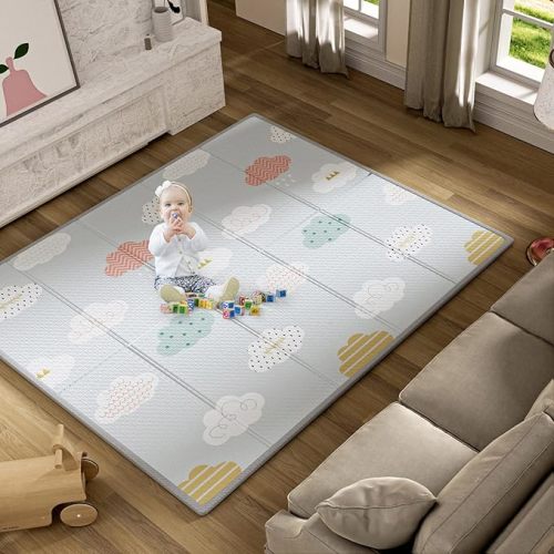 UANLAUO Foldable Baby Play Mat, Extra Large Waterproof Activity Playmats for Babies,Toddlers, Infants, Play & Tummy Time, Foam Baby Mat for Floor with Travel Bag (Cloud(71x59x0.4inch)) - 71x59x0.4 Inch