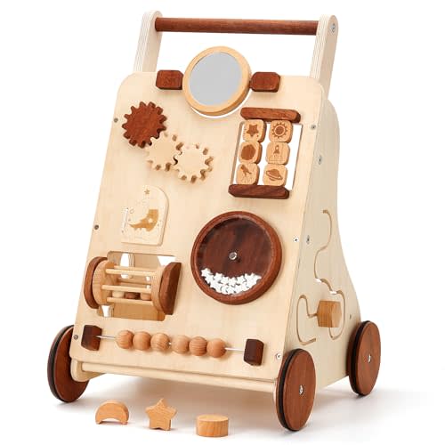 Woodtoe Wooden Baby Walker, Adjustable Speed Push Walker, Montessori Toys for 1 Year Old, Wood Walker for Boys and Girls, Baby Activity Center, Toddler Push Toys, Baby Shower Birthday Toy Gift for 1+