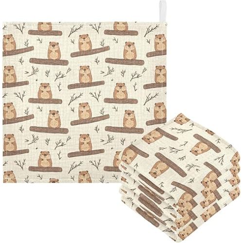 JHKKU Beaver Baby Washcloths Newborn Muslin Burp Cloths 3 Pack Soft Cotton Baby Face Bath Towel Drool Bibs for Infants, Girls and Boys 11.8 x 11.8 Inch