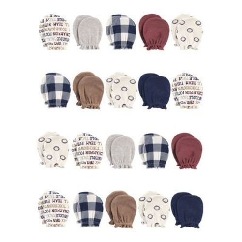 Hudson Baby Infant Boy 20Pc Cotton Scratch Mittens, Football, 0-6 Months