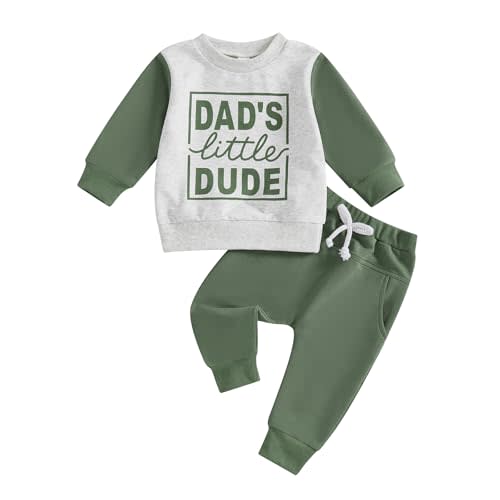 MoZiKQin Baby Boy Fall Winter Clothes Dads Little Dude Long Sleeve Shirt and Pants Set Cute Infant Toddler Boy Outfits
