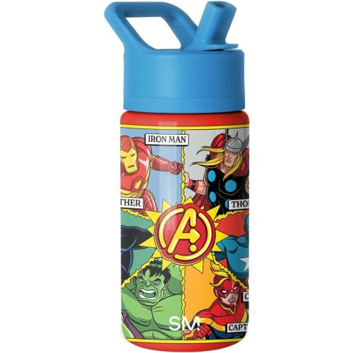 Simple Modern Kids Summit Water Bottle with Straw Lid | Marvel 14oz Stainless Steel Cup Insulated Tumbler for Boys, Girls, School | Avenger's Comic