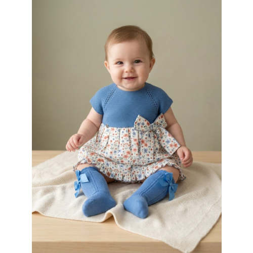 GIRLS FLORAL AND BLUE KNITTED DRESS – Lilileyba
