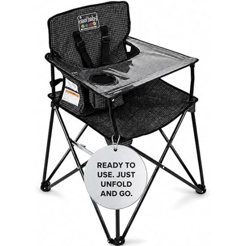 ciao! Baby Portable High Chair, Fold Up Travel Seat with Tray, Designed for Camping and Picnics, Lightweight Design, Ideal for Babies and Toddlers, Black Check