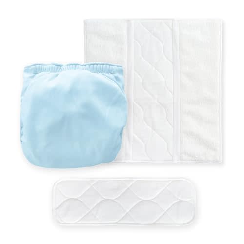Amazing Baby Hybrid Cloth Diaper Cover/Swim Diaper, Med, Sz 3 (12-25 lbs), Use Boosties Disposable or Reusable Inserts, Pastel Blue, SmartNappy Set: Cover + Tri-Fold + Booster Pad