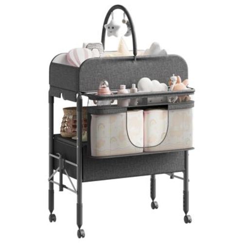 Baby Changing Table with Storage, Portable Foldable Diaper Changing Station with 2 Storage Baskets, Height Adjustable Waterproof Changing Table,Gray