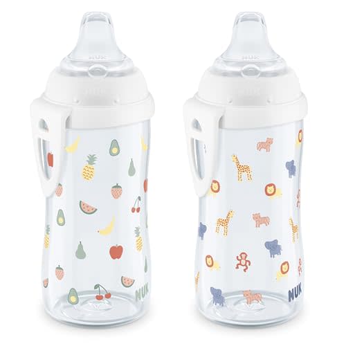 NUK Active Cup, Fun Fruits and Animals, Amazon Exclusive Collection, 10 Oz, Pack of 2 – BPA Free, Spill Proof Transition Sippy Cup