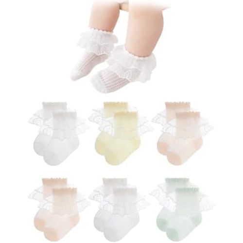 Baby Girls Socks with Bow Infant Breathable Mesh Ruffle Lace Sock