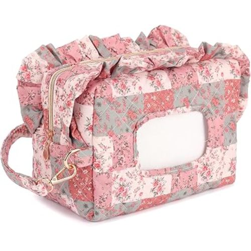 Aliceset Pink Vintage Floral Ruffle Diaper and Wipe Pouch Baby Wipe Holder