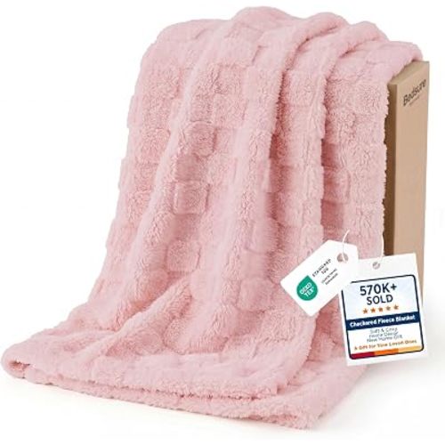 Bedsure Checkered Soft Cozy Twin XL Blanket for Bed, Pink, 66"×90"