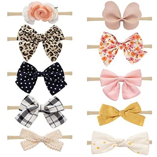 Baby Girl Headbands and Bows, Newborn Infant Toddler Nylon Hairbands Hair Accessories by Fancy Clouds