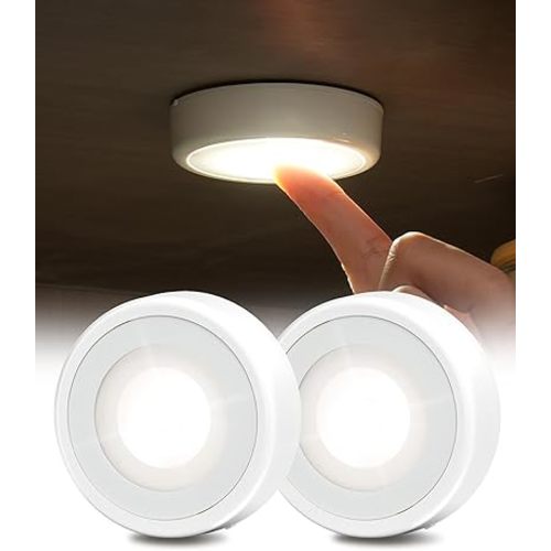 EZVALO LED Puck Lights, Rechargeable Battery Touch Light, 2.5'' Mini Tap Lights, Wireless Closet Light, Under Cabinet Lighting, 3 Color Temps, Sitck On Lights for Kitchen,Closet,Pantry,Shelves(2 Pack)