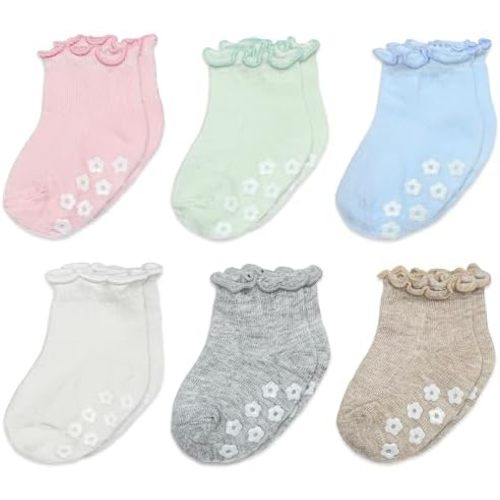 Mother's Choice Organic Cotton Blend Baby Socks 6 Pairs – Non-Slip Grip Socks for Infants & Toddlers, Soft Breathable