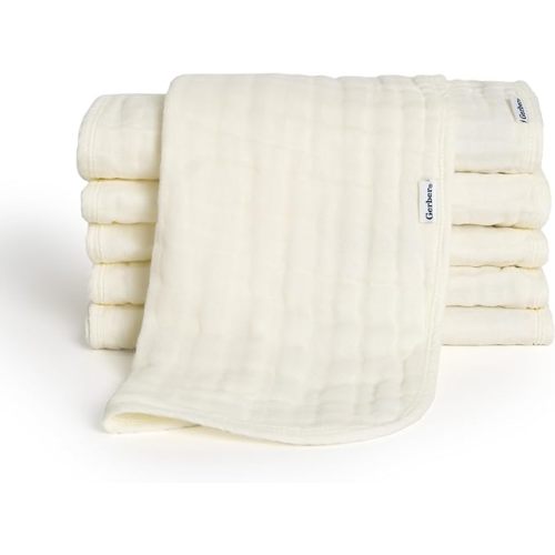 Gerber Baby Unisex Muslin Burp Cloths 6-Pack, Vanilla, Large Size 20" x 10"