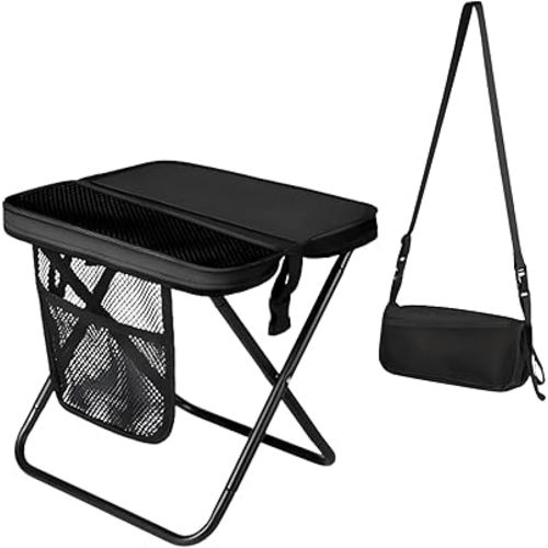 Portable Collapsible Stool - Folding Chair with Storage Pouch, Convertible Satchel for Hands-Free Carry & Supports 265Lbs, Ultralight for Hiking, Fishing, Camping, Festivals (Black)