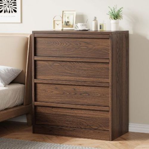 4-Drawer Dresser, Modern Wood Storage Chest with Smooth Drawers & Anti-Tipping Kit, Space-Saving Bedroom Cabinet for Clothes & Organization - Brown