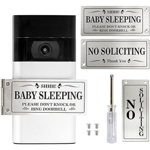 Baby Sleeping Don‘t Knock or Ring Doorbell,Rotatable No Soliciting Doorbell Cover. Metal sign for front door/house/Home. Great gift for moms with sleeping babies,Easy to install.,Very effective. (Silver)