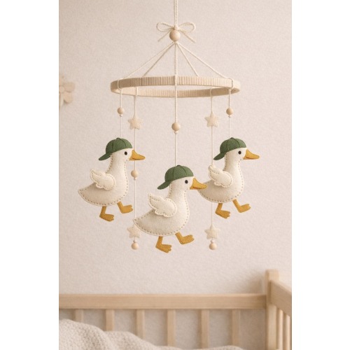 Handmade Ducks İn Hats Crib Mobile: Animal Theme Baby Mobile
