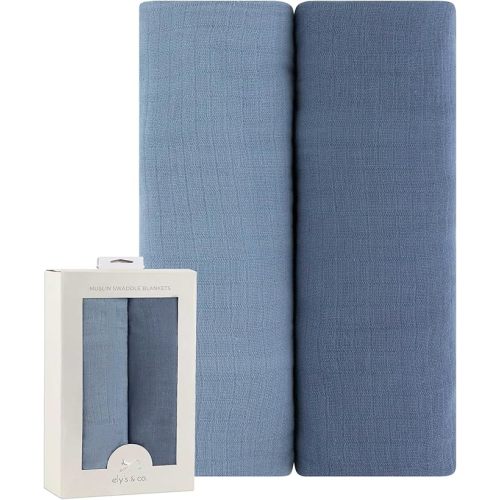 Ely's & Co. Cotton Muslin Swaddle Blanket 2-Pack for Baby Boy — 100% Cotton Muslin Extra-Large Swaddle Blankets (47” x 47”) — Sapphire Blue & Indigo Blue