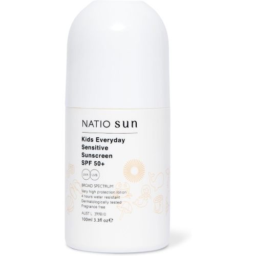 Natio Australia Kids Everyday Sensitive Sunscreen SPF 50+ (Roll-On) 100ml - Gentle Sunscreen Lotion for Kids, Fragrance Free, Dermatologically Tested, UVA/UVB Broad Spectrum Protection - Vitamin E & Aloe Vera - Vegan Friendly & Made in Australia