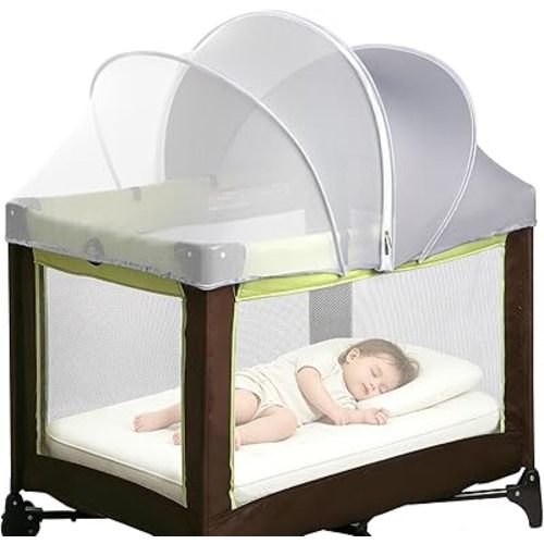 Pack N Play Tent Cover - Light-Blocking Mosquito Net with Two-Way Zipper Portable Bassinet Canopy to Keep Cats Out Bedside Bassinet Insect-Proof Cover, Gray-Large