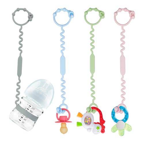 Toy Straps, Silicone Toy Straps for Stroller, Toy Safety Straps, Sippy Cup Straps, Adjustable Toy Holder for Stroller, High Chair - BPA Free (B-4 Pack-Multi)