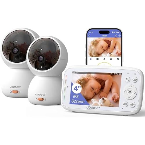 Smart WiFi Baby Monitor with 2 Cameras,Video Baby Camera with 360° View, 4" IPS Screen, Night Vision, app & Monitor Control, Motion&cry Detection,Two Way Talk,Lullaby,Temperature Sensor