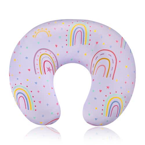 Nursing Pillow Cover, Removable Nursing Covers for Breastfeeding Pillows, Stretchy and Soft Fit for Baby Girls Boys Newborn, Purple Rainbow (Only Cover)
